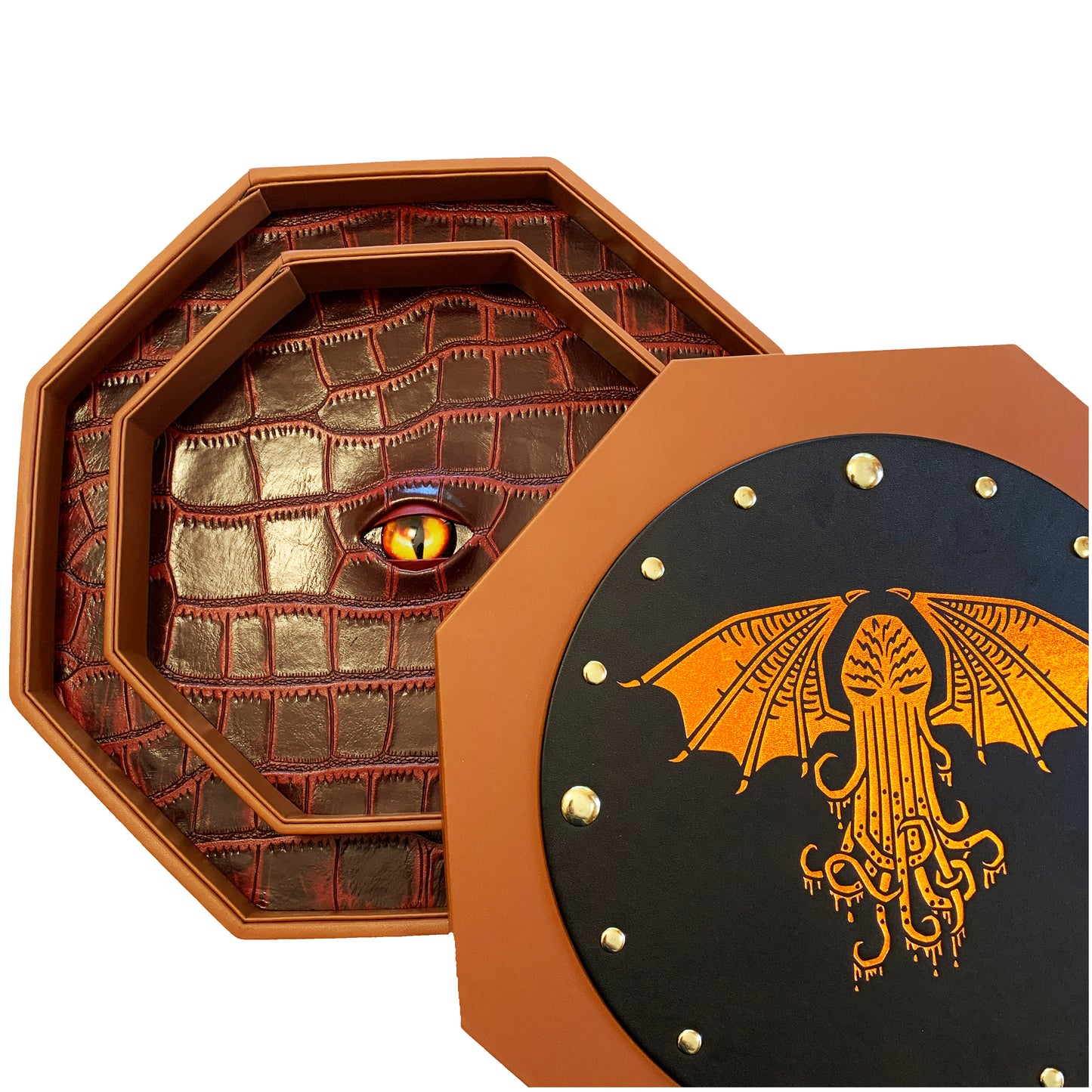 Fantasydice CTHULHU EYE Extra Large 12"/ 30CM Dice Storage And Rolling Tray Octagon with Lid and Dice Staging Area- Holds 7 Sets(7 Dice Set/Standard) for All Tabletop RPGs