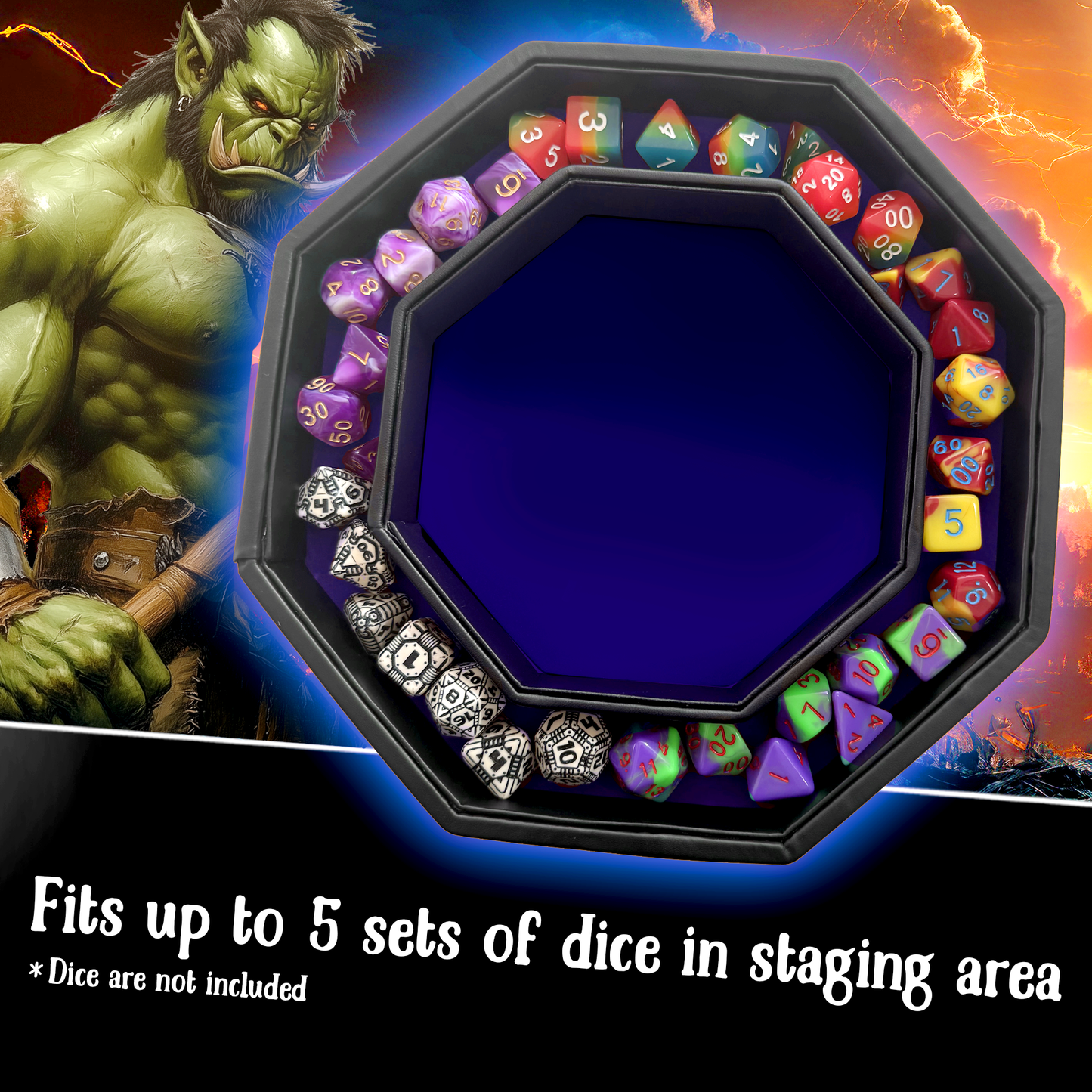 Blue Fire Dragon - Dice Tray - 9" Octagon with Lid and Dice Staging Area
