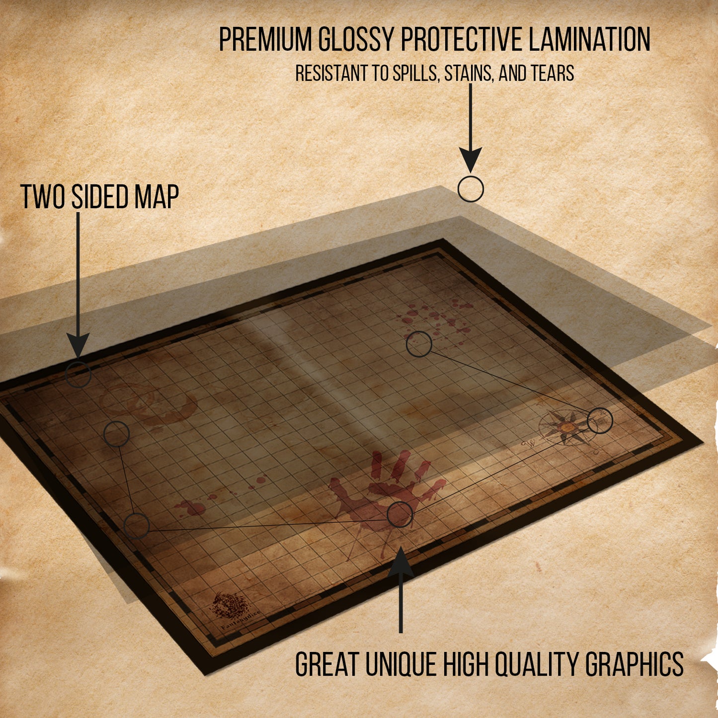 FantasyDice Foldable 1" Grid Battle Map Double Sided Dry Erase 24 x 36 Mat for Tabletop RPG Perfect for Dungeons and Dragons DND Pathfinder Call of Cthulhu Warhammer 40K Portable with PVC Zipper Bag