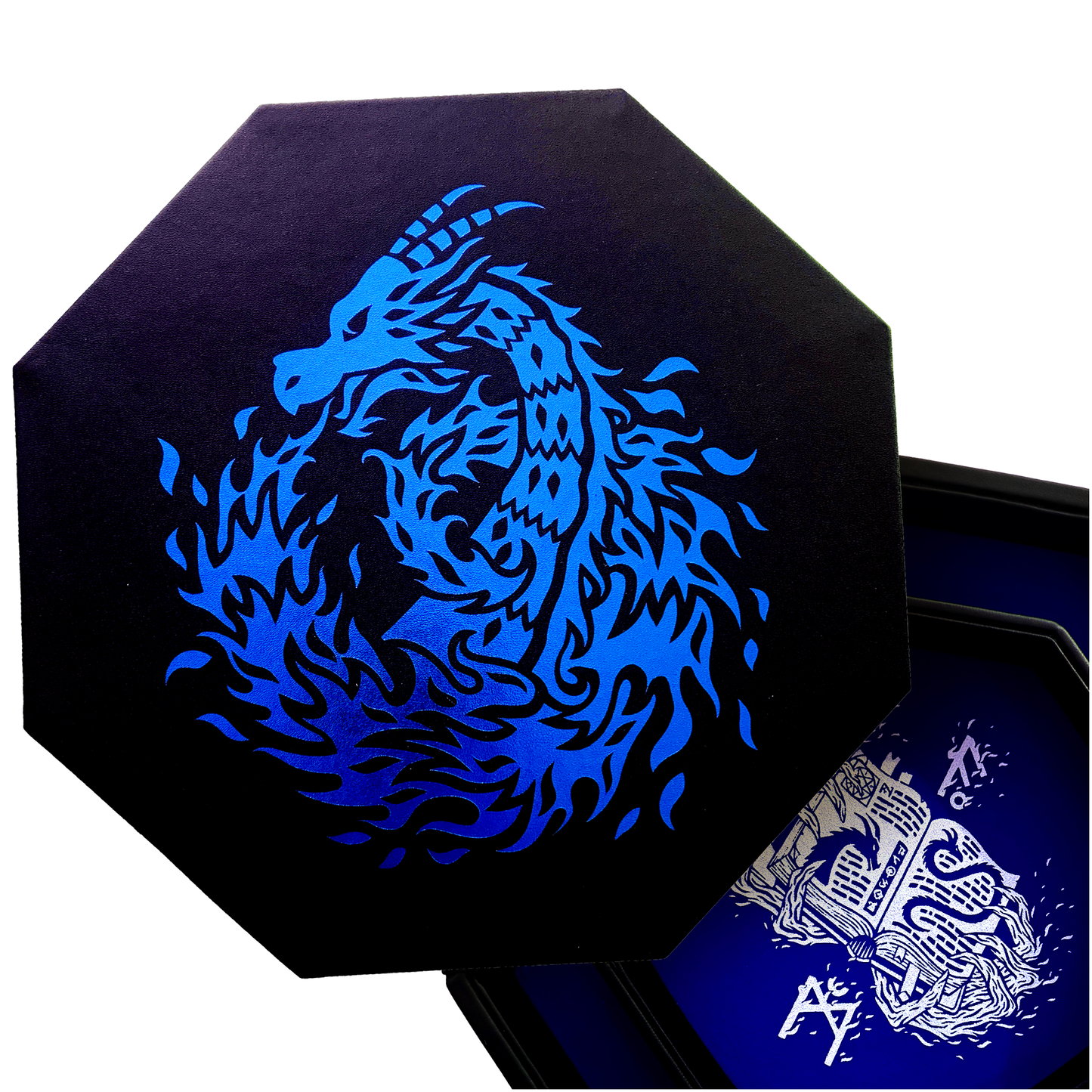 Blue Fire Dragon Wizard  - Dice Tray - 9" Octagon with Lid and Dice Staging Area
