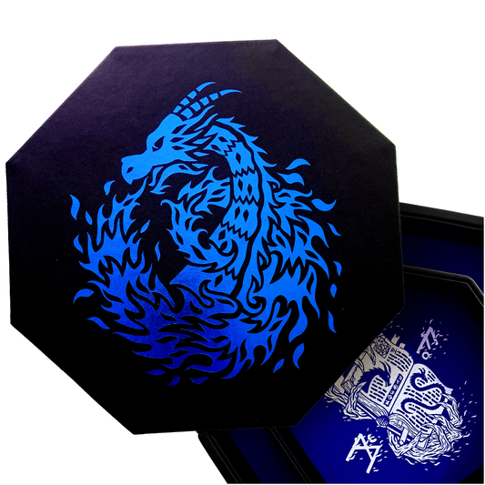 Blue Fire Dragon Wizard  - Dice Tray - 9" Octagon with Lid and Dice Staging Area