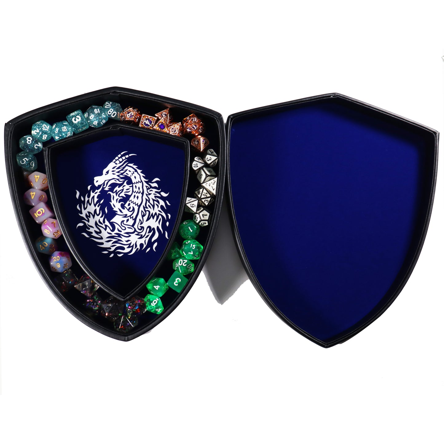 Shield Dice Tray Blue Fire Dragon with Lid and Dice Staging Area
