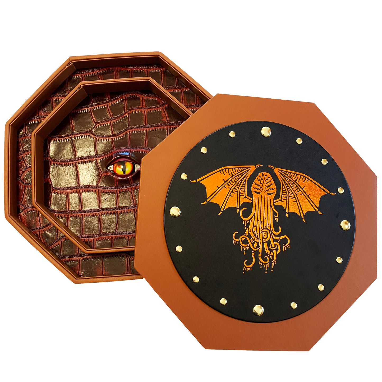 Fantasydice CTHULHU EYE Extra Large 12"/ 30CM Dice Storage And Rolling Tray Octagon with Lid and Dice Staging Area- Holds 7 Sets(7 Dice Set/Standard) for All Tabletop RPGs