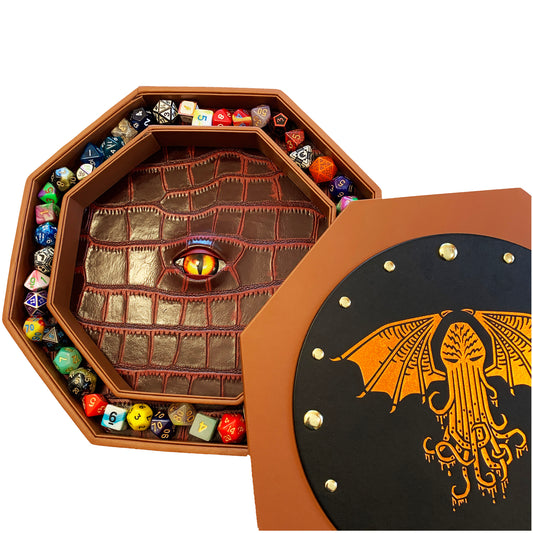 Fantasydice CTHULHU EYE Extra Large 12"/ 30CM Dice Storage And Rolling Tray Octagon with Lid and Dice Staging Area- Holds 7 Sets(7 Dice Set/Standard) for All Tabletop RPGs