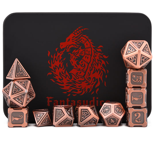 Fire Dragon Copper Color Metal Dice 11 Dice Set