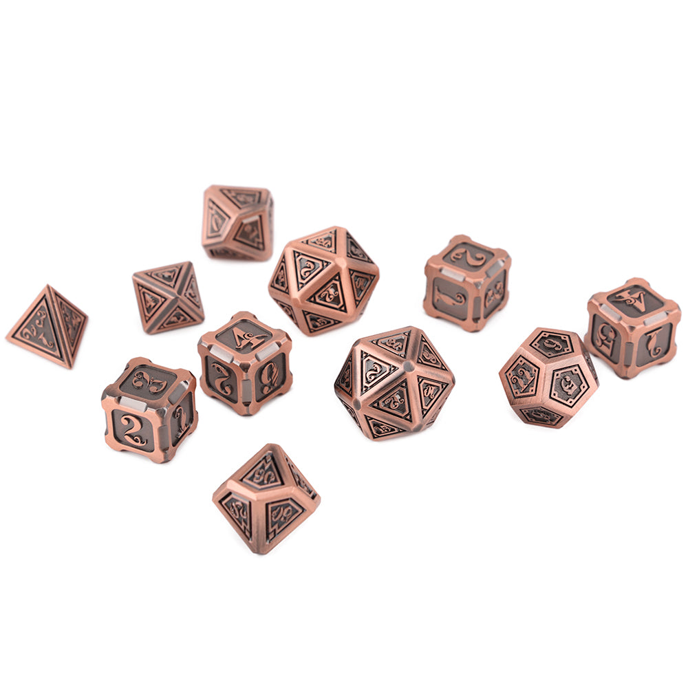 Fire Dragon Copper Color Metal Dice 11 Dice Set