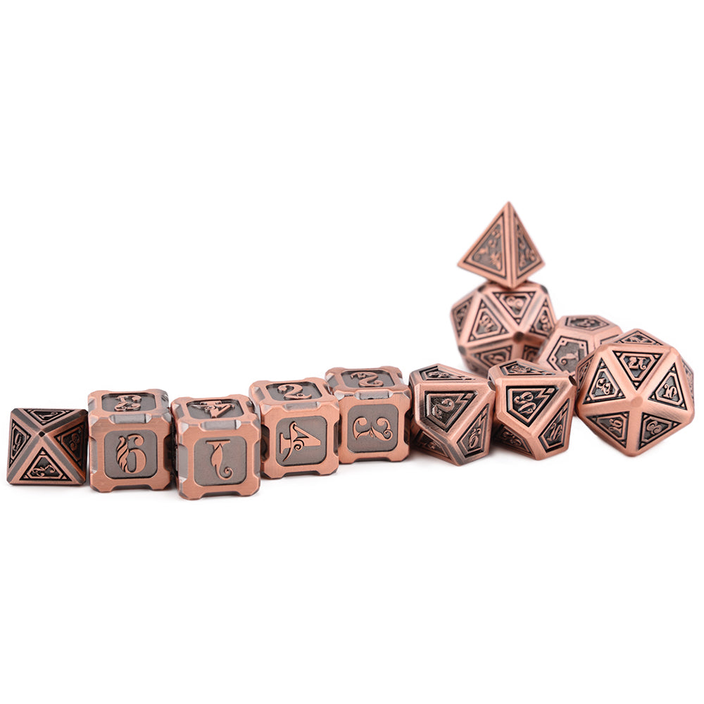 Fire Dragon Copper Color Metal Dice 11 Dice Set